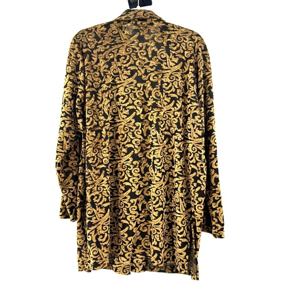 Diane Von Furstenberg Velvet Burnout Tunic Top Women's 1X Gold Button Front USA - Picture 7 of 8